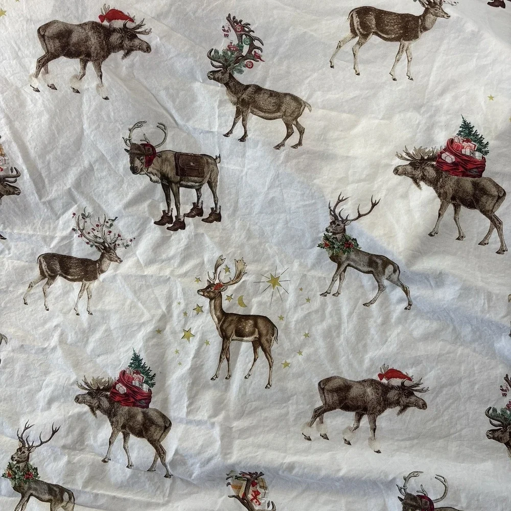 Pottery Barn Silly Stag Queen Sheet Set Flat Fitted + 2 Standard Pillowcases